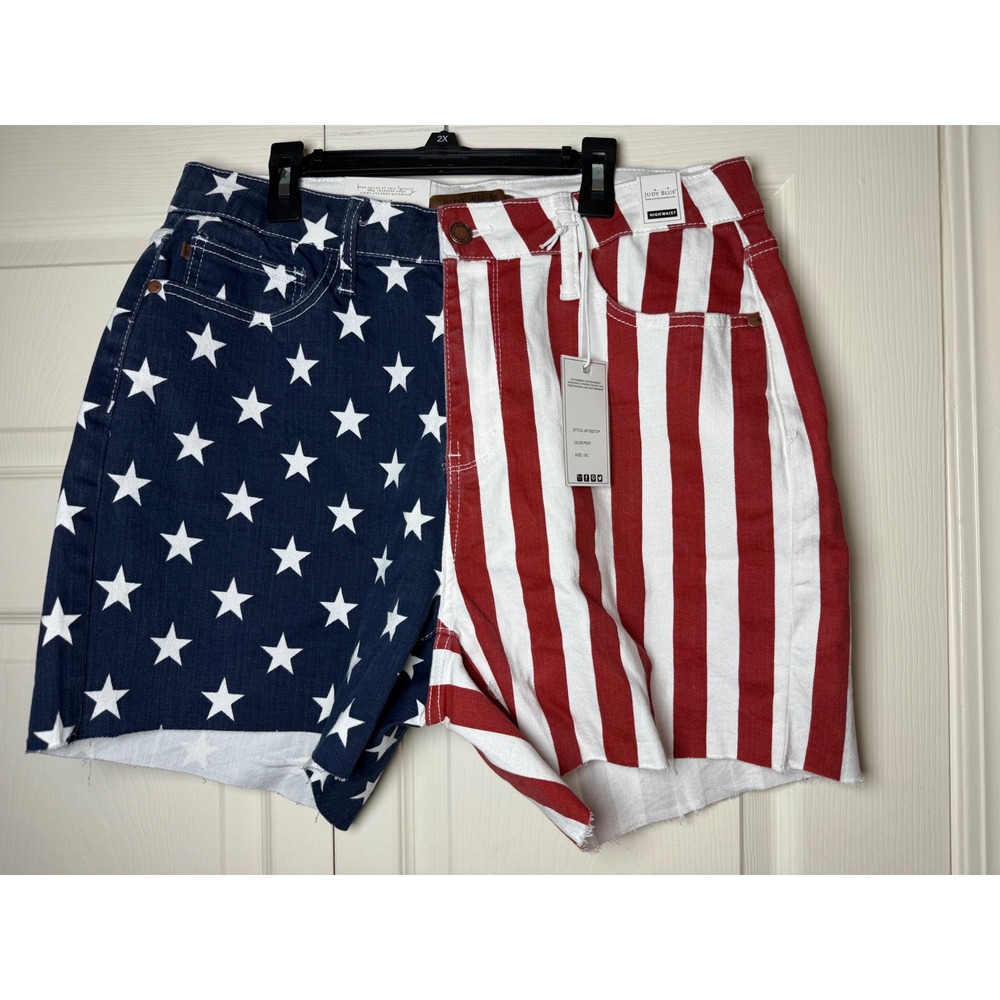 Judy Blue Americana Stars and Stripes‎ High Waist Denim Shorts 1XL JB150273 P